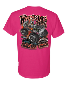 wrecking machine monster truck pink shirt back adult