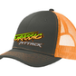 Jurassic Attack Monster Truck Logo on Grey and Orange Trucker Hat