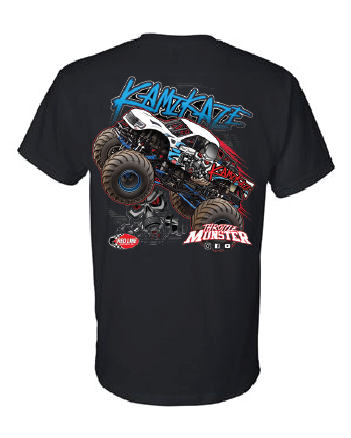 Kamikaze Monster truck black shirt  back youth
