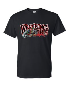 Wrecking machine monster truck black shirt front adult